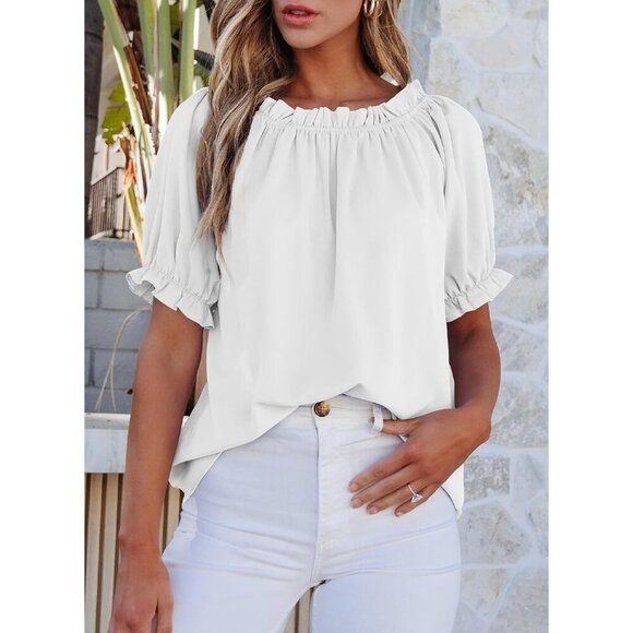 Women's Off Shoulder Blouse Polyester Size Large Casual Dressy Top - Picture 2 of 6